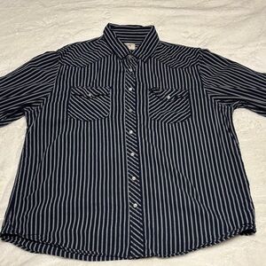 Old Navy Men's Navy and White Striped Button Down Shirt